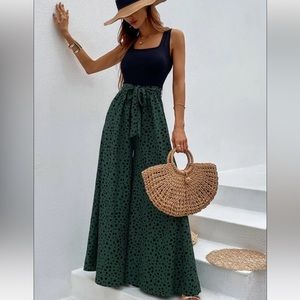 Dalmatian print wide leg belted jumpsuit